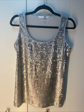 Peter Nygard Silver Sequin Scoop Neck Tank